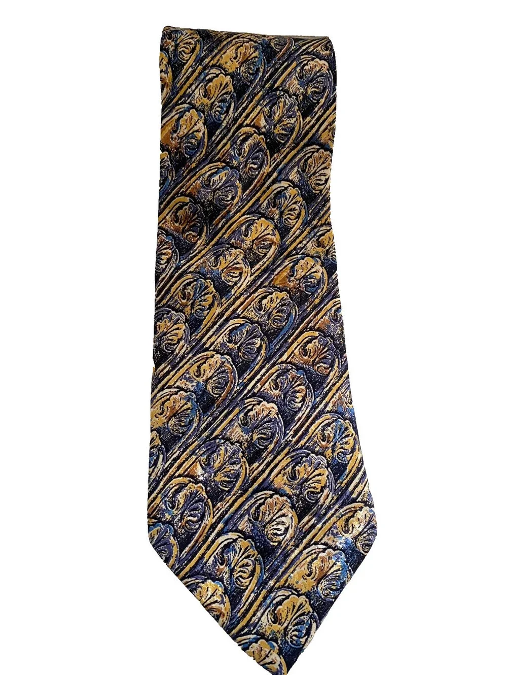 Brioni Roma Mens Cobalt Blue Gold Italian Silk Tie Necktie Made in Italy